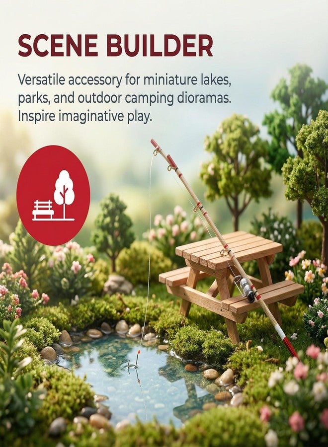 Toddmomy Miniature Fishing Pole, 2Pcs Mini Fishing Rod Model Dollhouse Fairy Harden Landscape Decoration - Image 2